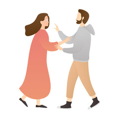 romantic couple dancing while holding hands. couple cartoon characters. romantic couple relationship in flat vector illustration.