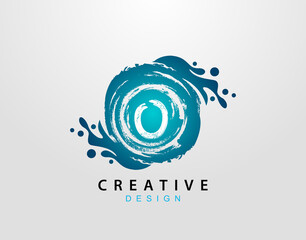 O Logo With Blue Splash Element. Blue Wave logo design template.