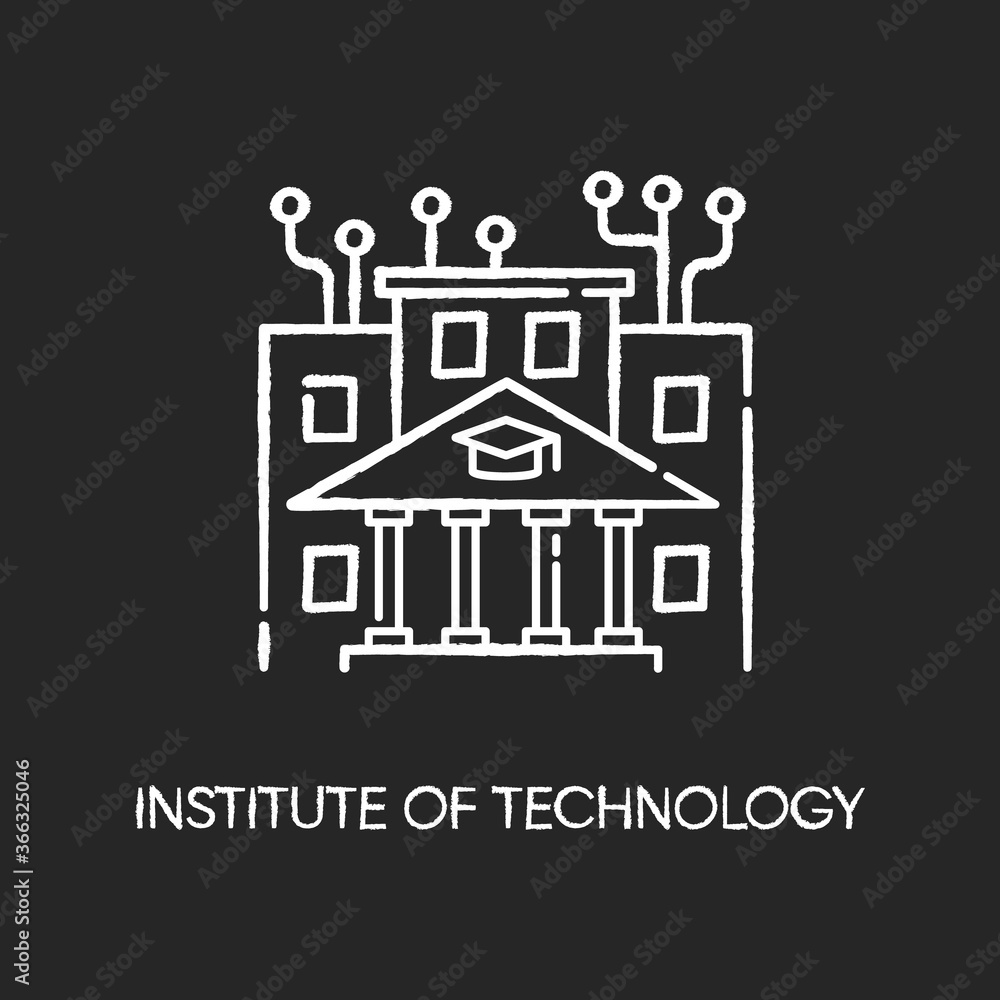 Poster institute of technology chalk white icon on black background. professional it college, higher educat