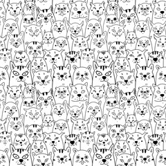 Cats. Cartoon vector seamless wallpaper. Vector illustration on white isolated background. Pattern