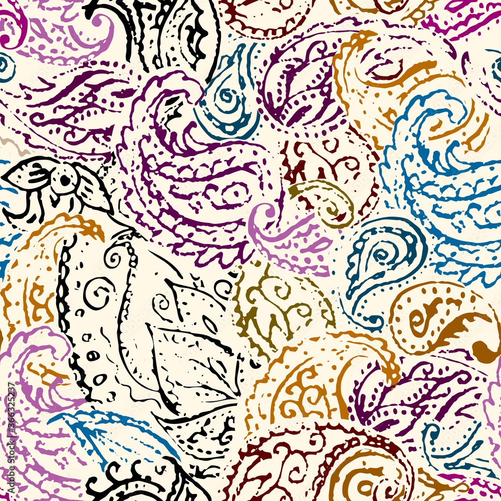 Poster paisley pattern. seamless pattern in indian style. texture of fabric. vector image.