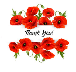 Natural greeting card with red poppies flowers. Vector.