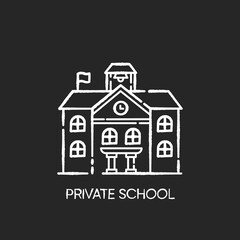 Private school chalk white icon on black background. Prestigious educational establishment, independent academic institution. Exclusive education system. Isolated vector chalkboard illustration