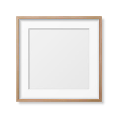 Obraz premium Vector 3d Realistic Square Brown Wooden Simple Modern Frame Icon Closeup Isolated on White Background. It can be used for presentations. Design Template for Mockup, Front View