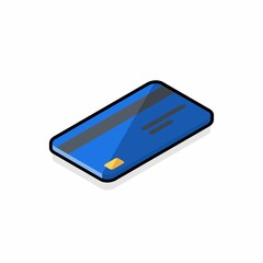 Credit card Blue right view - Black Stroke+Shadow icon vector isometric. Flat style vector illustration.