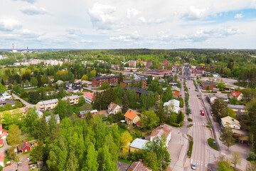 Fototapeta na wymiar Aerial panoramic view of city Inkeroinen in Finland.
