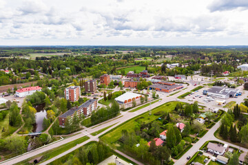 Aerial panoramic view of city Inkeroinen in Finland.