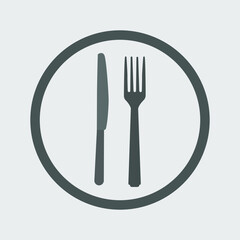 knife with fork in a circle, icon, symbol, vector illustration
