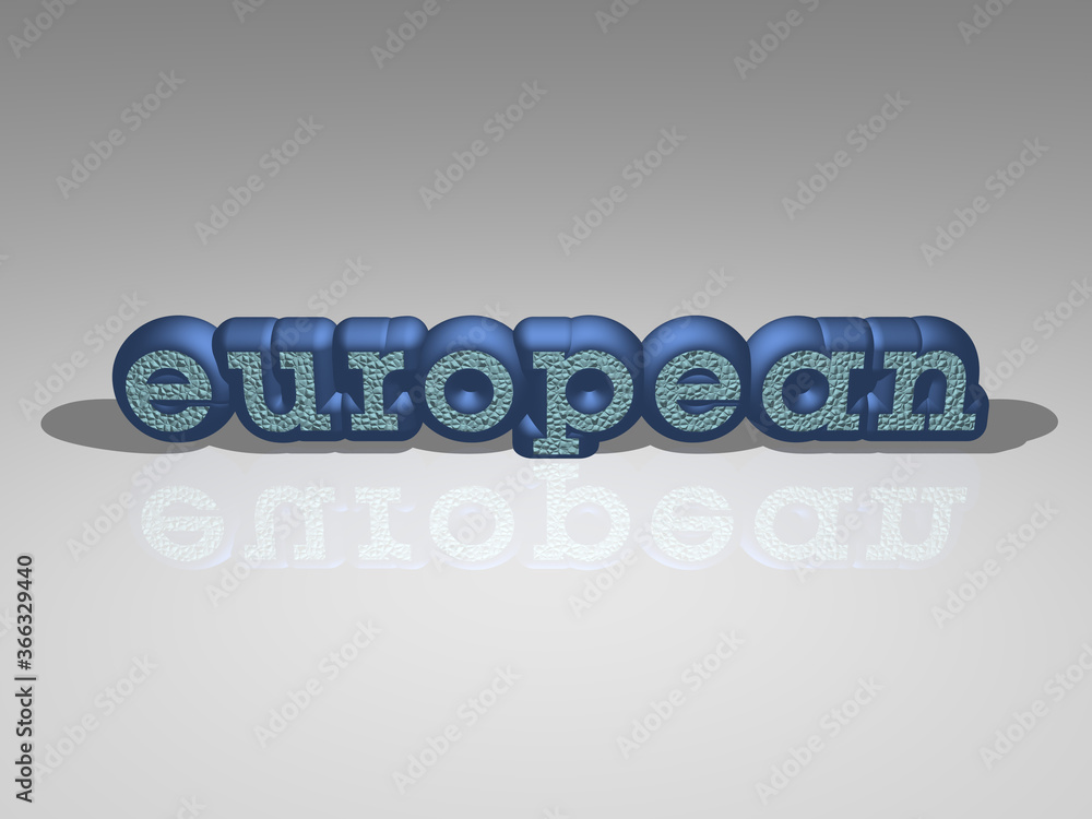 Poster colorful european written with 3d illustration from a front perspective, ideal image for conceptual 