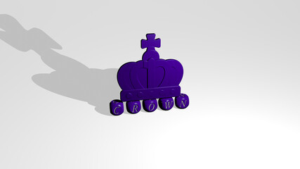 3D illustration of crown graphics and text made by metallic dice letters for the related meanings of the concept and presentations. background and design