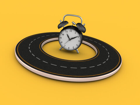 3D Rendering Illustration of Road with Clock