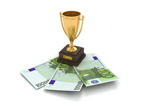 3D Rendering Illustration of Trophy with Euro Bills