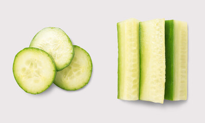 Cucumber slices on a white background