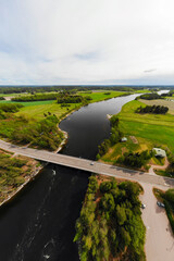 Fototapeta premium Aerial panoramic view of rapid Susikoski at river Kymijoki, Finland.