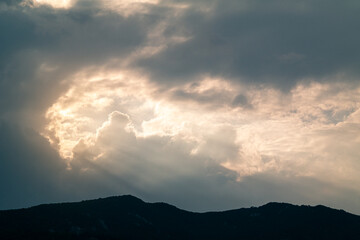 Sunset, clouds and sunlight of famous mountains in Busan, South Korea