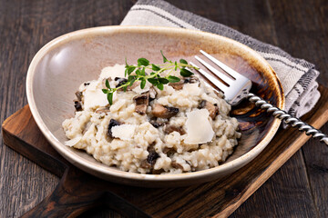 Mushroom risotto on plate, close up view
