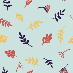 Stof per meter Vlinders Herfstbladeren naadloze patroon op cyaan achtergrond in kinderachtige stijl. Textuur voor kinderen stof, verpakking, textiel, behang, kleding.
