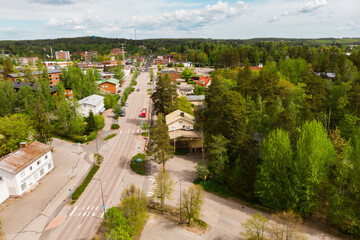 Aerial panoramic view of city Inkeroinen in Finland.