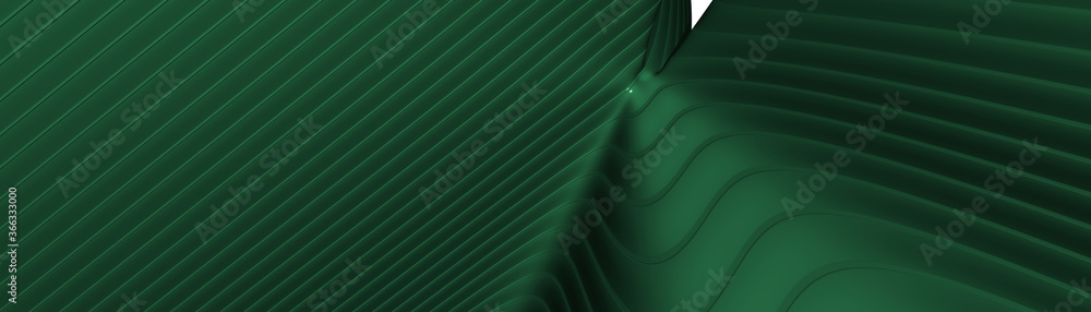 Poster ultra wide 3d illustration of a geometrical shape of medium sea green color on a white abstract back