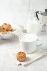 breakfast with milk and cupcake