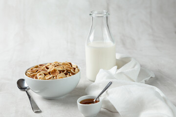 breakfast with milk and cereal pancakes