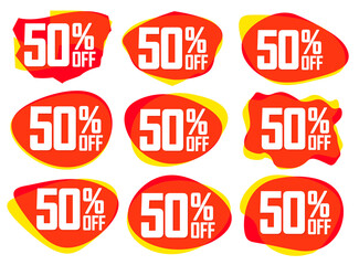 Set Sale 50% off tags, bubble banners design template, app icons, vector illustration
