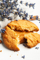 Lavender cookies on rustic cutting board