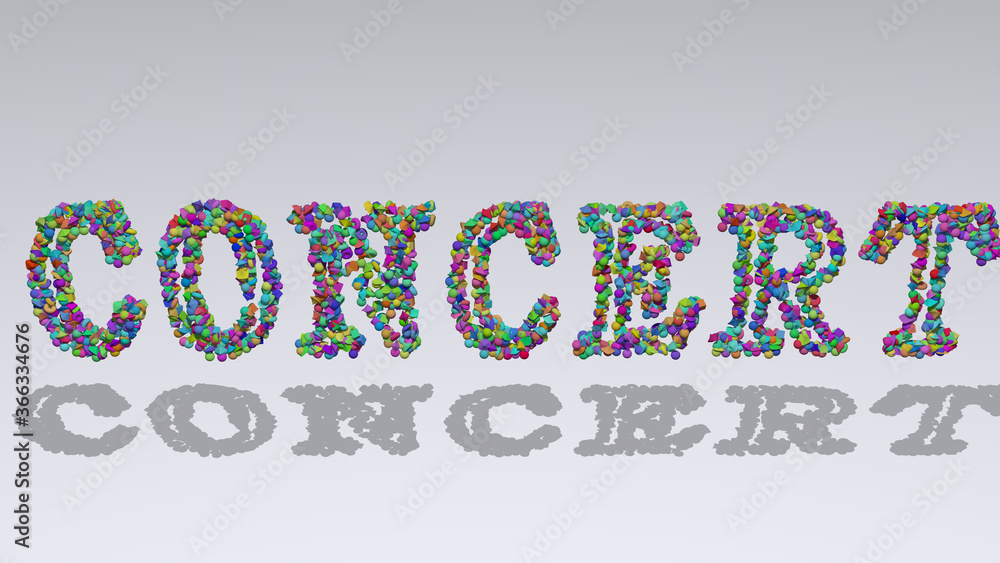 Aufkleber colorful 3d writting of concert text with small objects over a white background and matching shadow.