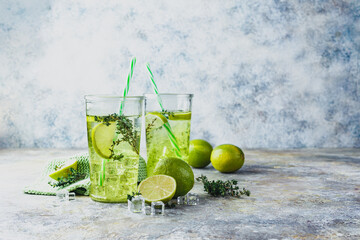 Lime Lemonade with thyme and ice.
