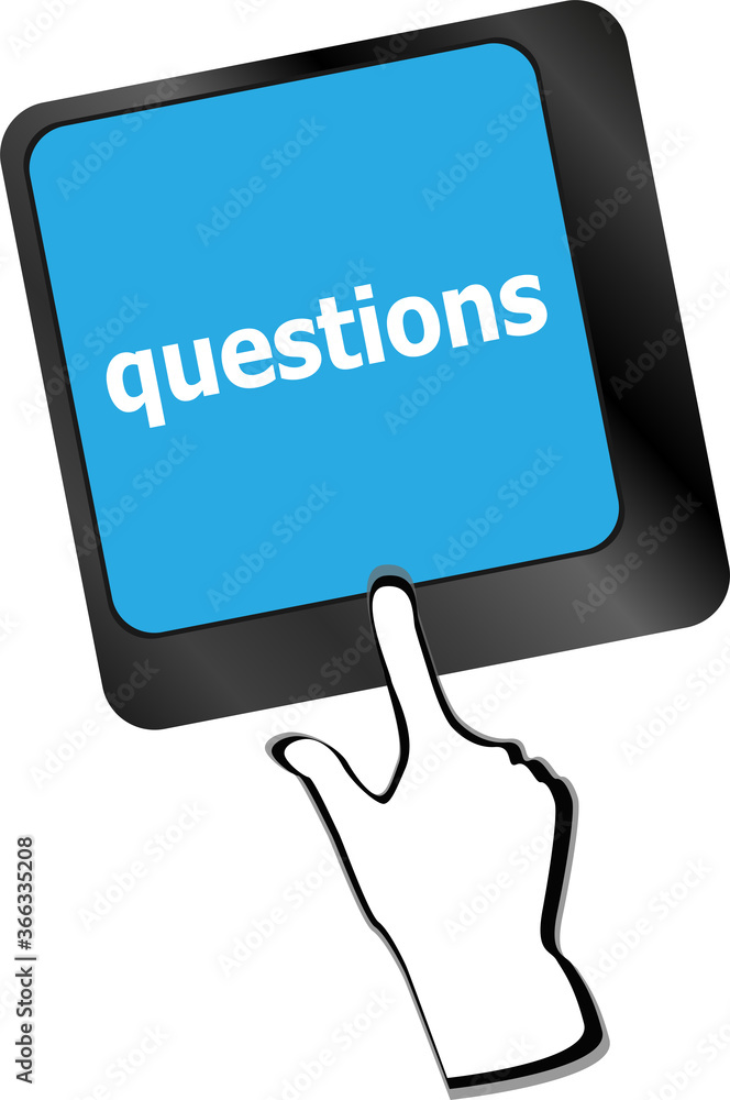 Poster computer keyboard key with key questions, closeup