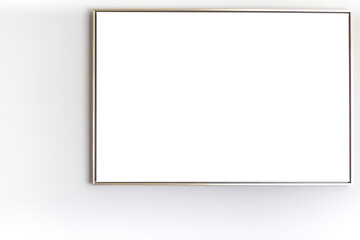 Thin picture frame on a gray wall. Isolated. Place for text or picture. High quality photo