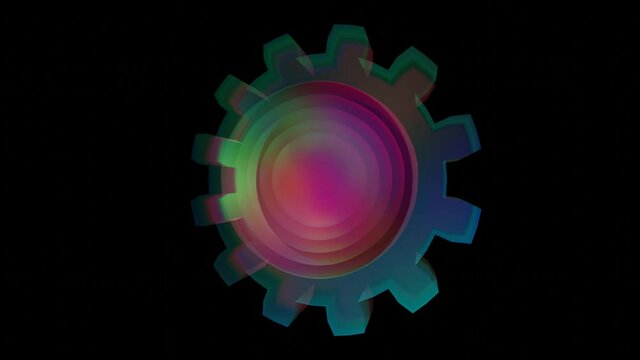 Holographic gear spinning seamless animation loop.