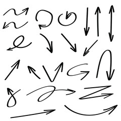Abstract Set Black Collection Hand Drawn Different Arrows Elements Vector Design Sketch Style Doodle Line Brush Icons