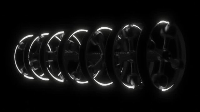 Turning scifi style black and white wheels loop
