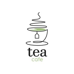 Illustration logo design of green tea cup with elegant fine line style