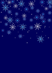 Fototapeta na wymiar Snowflakes. Christmas snow, snowfall. Falling snowflakes on a blue background. White snowflakes fly in the air. Vector illustration