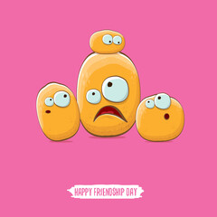 vector friends potato characters having fun isolated on pink background. Happy Friendship day vector illustration. funky kids potato with friends