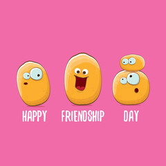 vector friends potato characters having fun isolated on pink background. Happy Friendship day vector illustration. funky kids potato with friends