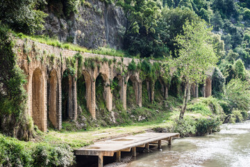 Historical 17-arches Roman aqueduct in Nahr el Kalb, Lebanon