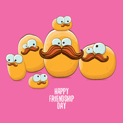 vector friends potato characters having fun isolated on pink background. Happy Friendship day vector illustration. funky kids potato with friends