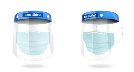 Surgical face shield mask and Virus Protection isolated on white background. Safety Breathing,  Health Care and Medical Concept Design.