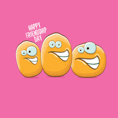 vector friends potato characters having fun isolated on pink background. Happy Friendship day vector illustration. funky kids potato with friends