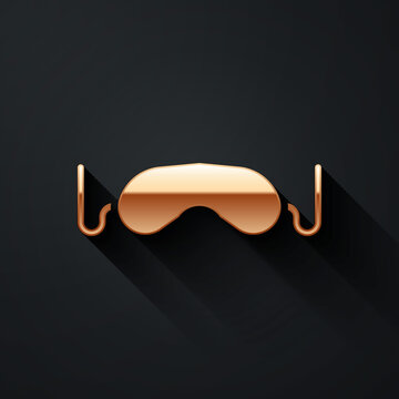 Gold Eye Sleep Mask Icon Isolated On Black Background. Long Shadow Style. Vector Illustration.