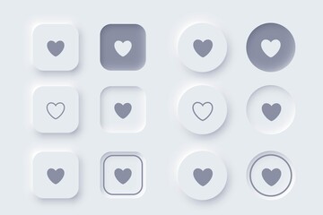 Buttons hearts square or round shapes Neomorphism UI design