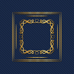 Gold art deco frame with ornament on blue background design of Retro decoration and gatsby theme Vector illustration