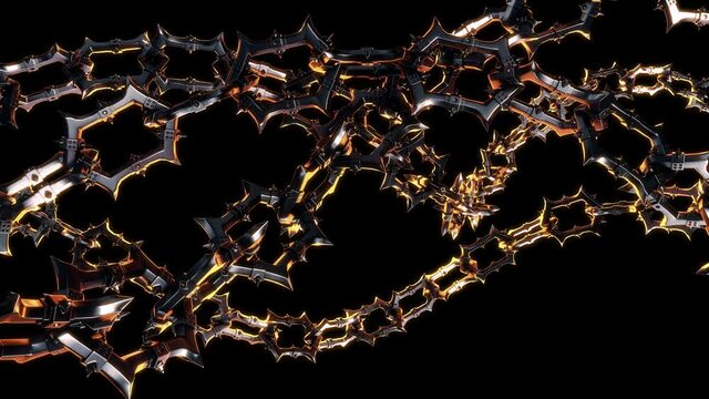 Spiky Metal Chain VJ Loop is a motion graphics clip featuring demonic chains with spikes and hell glow. This video is perfect for VJ thematic sets, metal and gothic festivals, Halloween rave parties a
