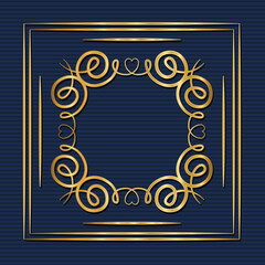 Gold art deco frame with ornament on blue background design of Retro decoration and gatsby theme Vector illustration