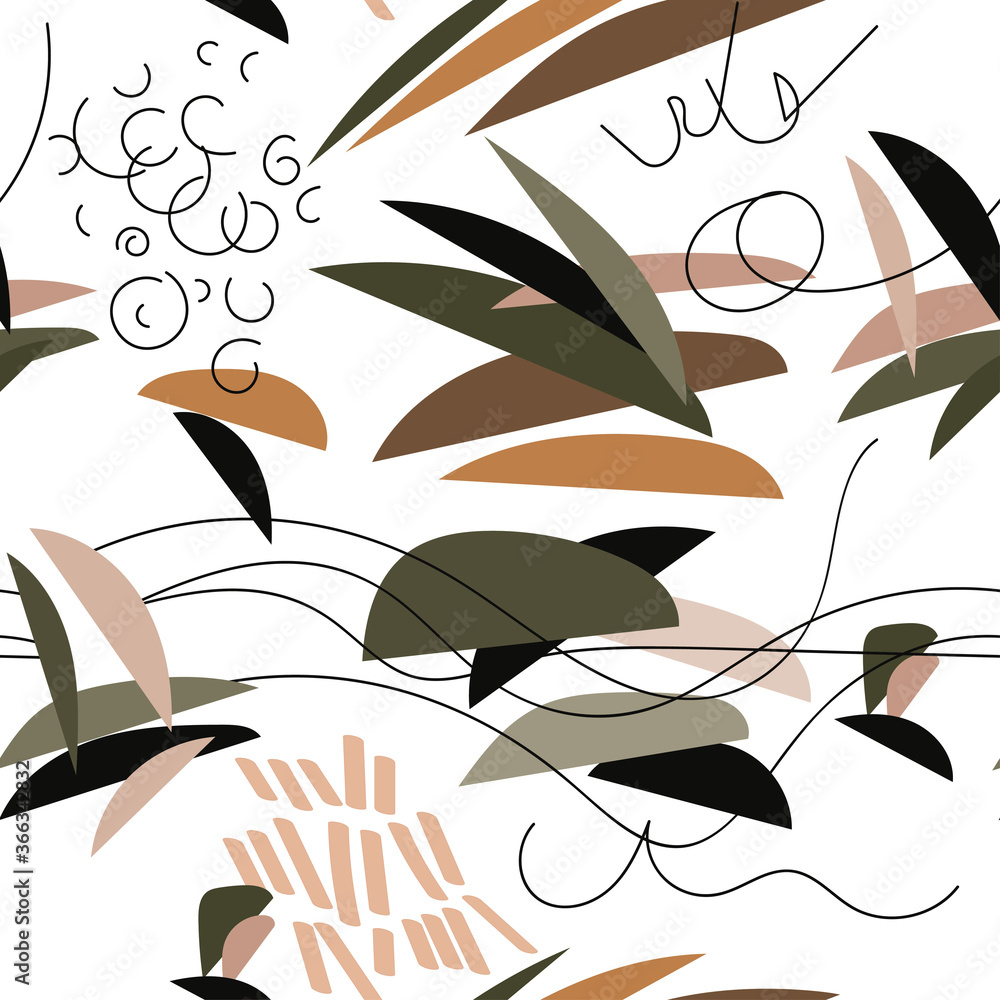 Poster abstract seamless pattern with wavy lines and rhythmic elements, strokes, scribbles