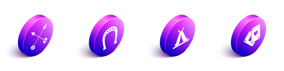 Set Isometric Crossed arrows, Horseshoe, Indian teepee or wigwam and Playing cards icon. Vector. © Vadim