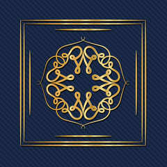 Gold art deco frame with ornament on blue background design of Retro decoration and gatsby theme Vector illustration